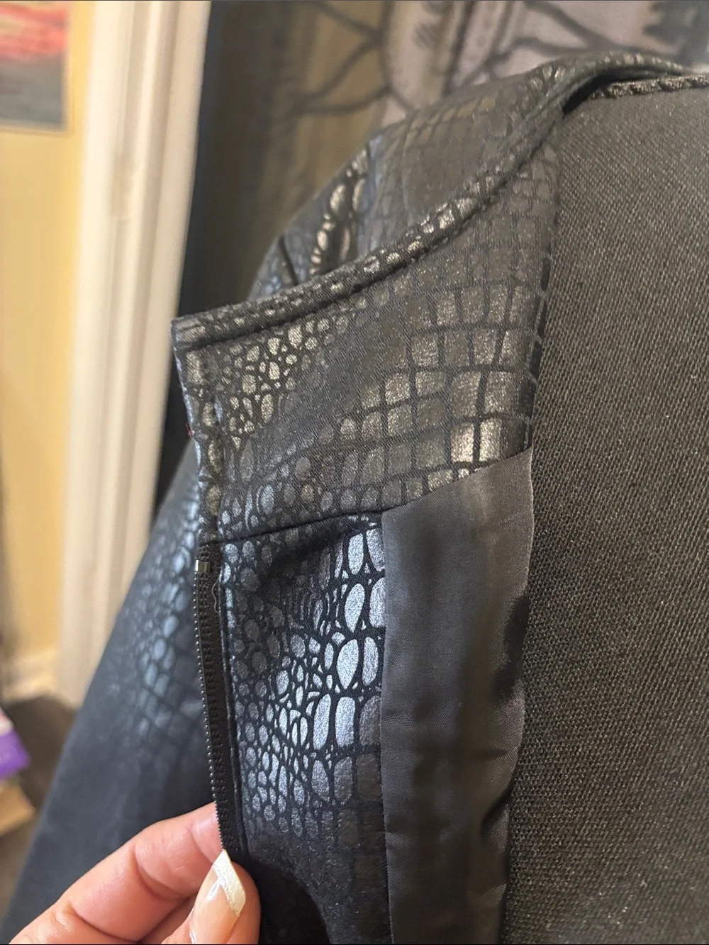 Susan Graver Black Croc-Embossed Leather Jacket